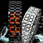 Gosasa Men's Lava Style Stainless Steel Watch - Red & Blue LED Digital Display, Black Bracelet