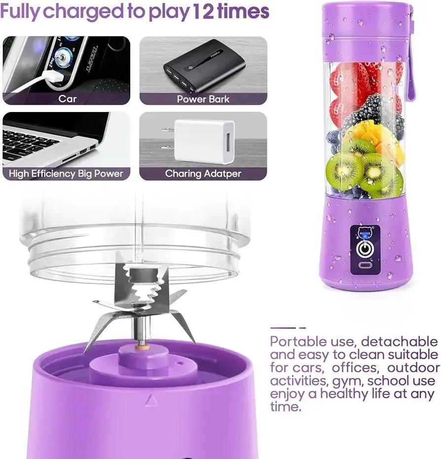 Portable USB Rechargeable Juicer Blender – Fresh Smoothies Anywhere (380ml)